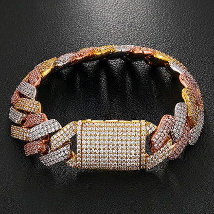 19MM 3 ROWS DIAMOND PRONG LINK CUBAN NECKLACE/BRACELET