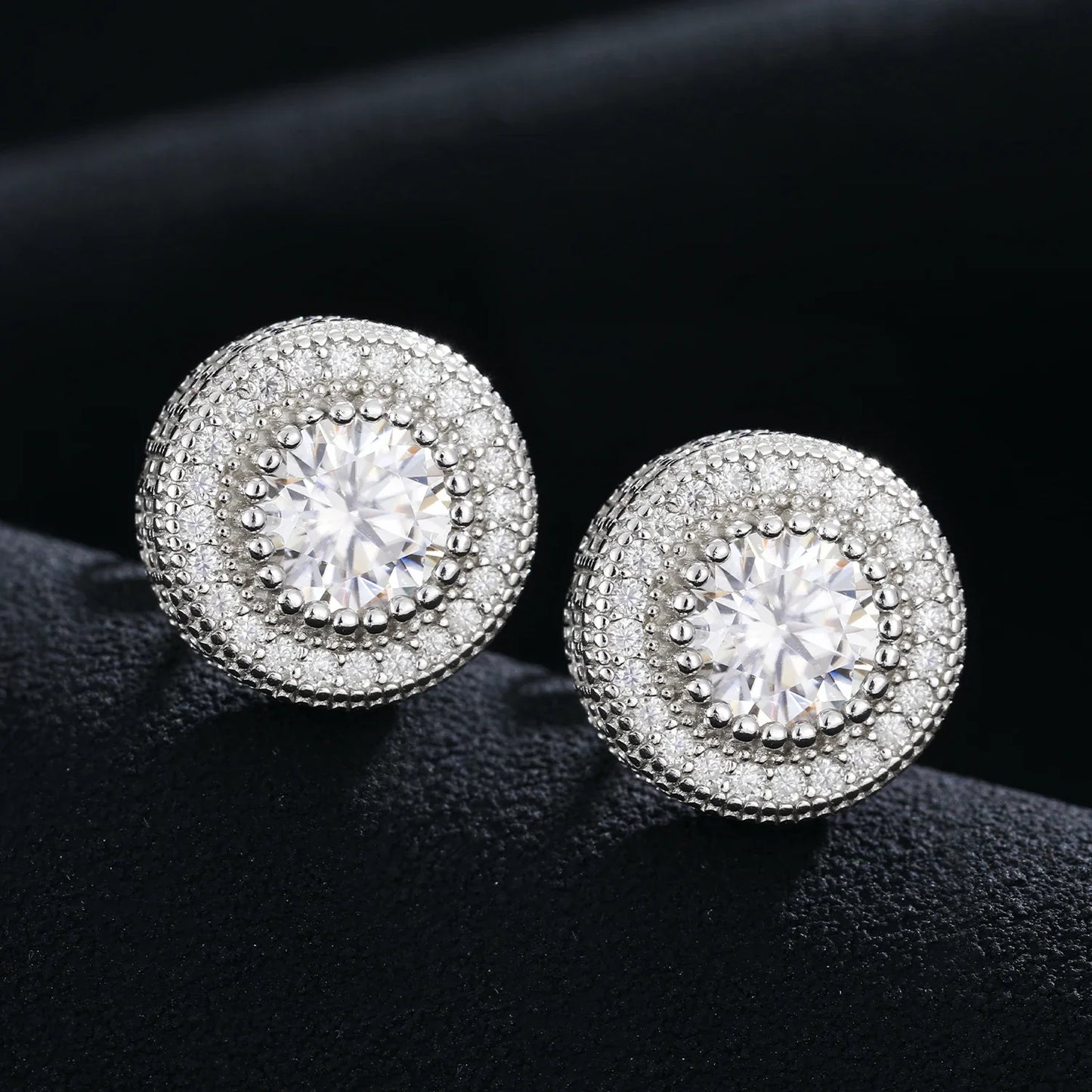 S925 Moissanite Round Diamond Pave Earrings