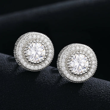S925 Moissanite Round Diamond Pave Earrings