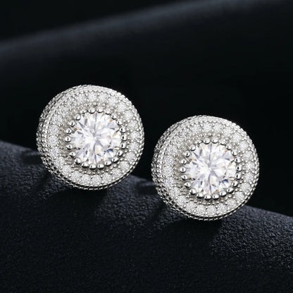 S925 Moissanite Round Diamond Pave Earrings