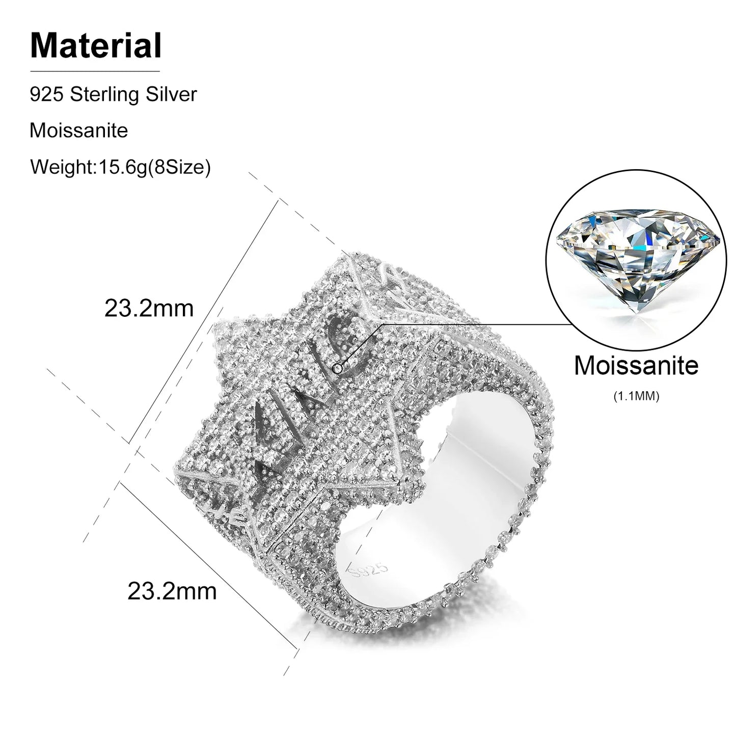 S925 Moissanite 'King' Five Star Ring