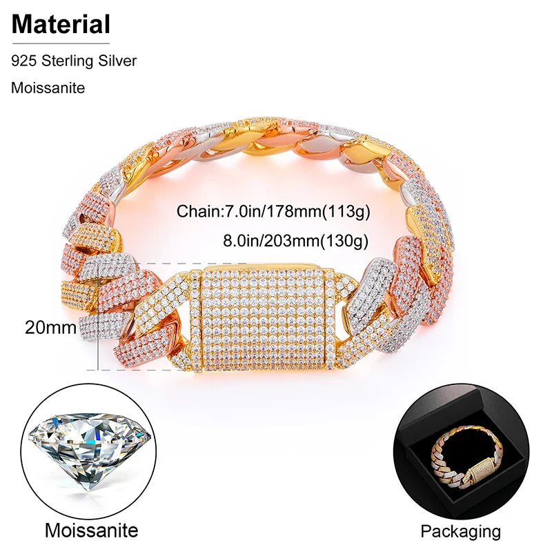 19MM 3 ROWS DIAMOND PRONG LINK CUBAN NECKLACE/BRACELET