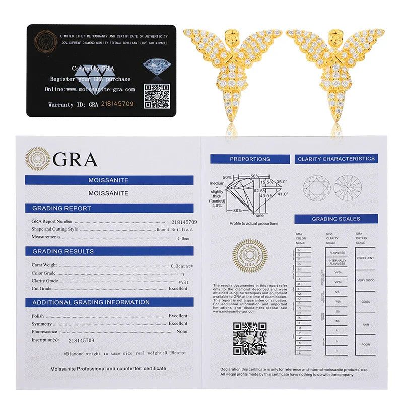 S925 Moissanite Angel 18K Gold Plated Earrings