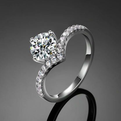 S925 Moissanite Chevron Band Round Cut Diamond Ring