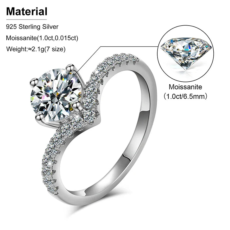 S925 Moissanite Chevron Band Round Cut Diamond Ring