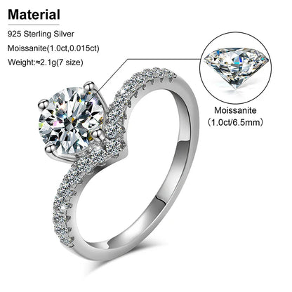 S925 Moissanite Chevron Band Round Cut Diamond Ring