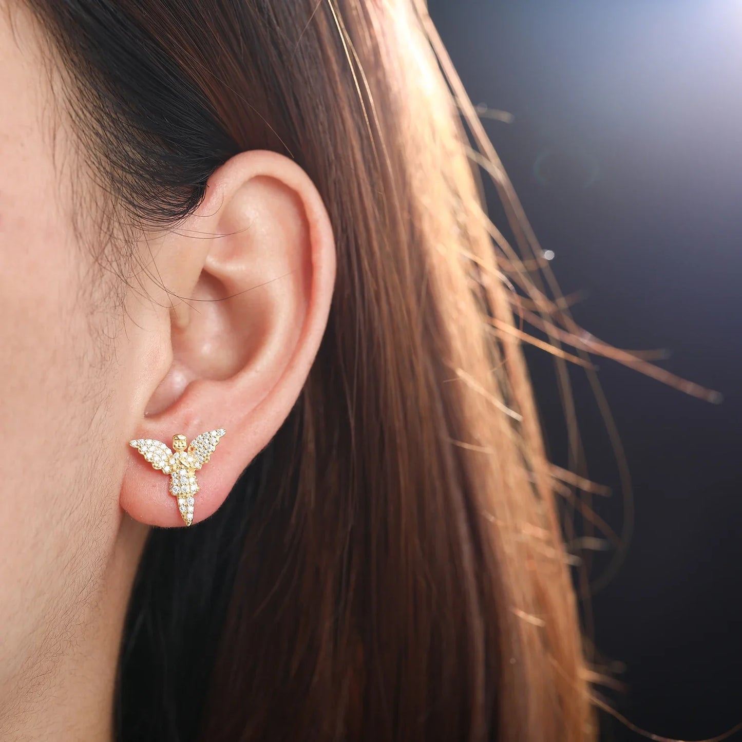 S925 Moissanite Angel 18K Gold Plated Earrings