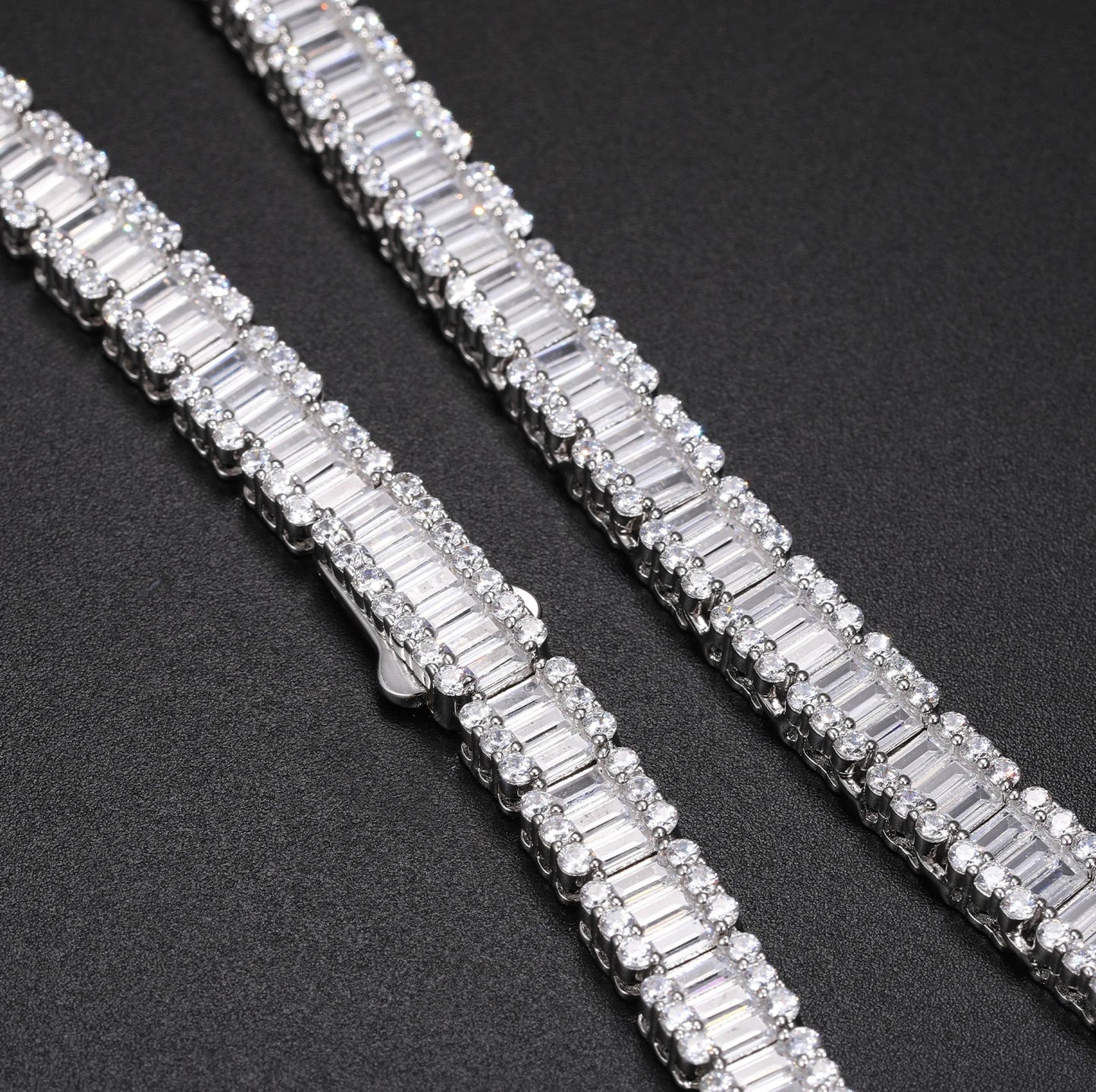 S925 Square Baguette Moissanite Diamond Tennis Necklace - 10mm