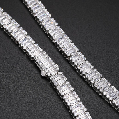 S925 Square Baguette Moissanite Diamond Tennis Necklace - 10mm