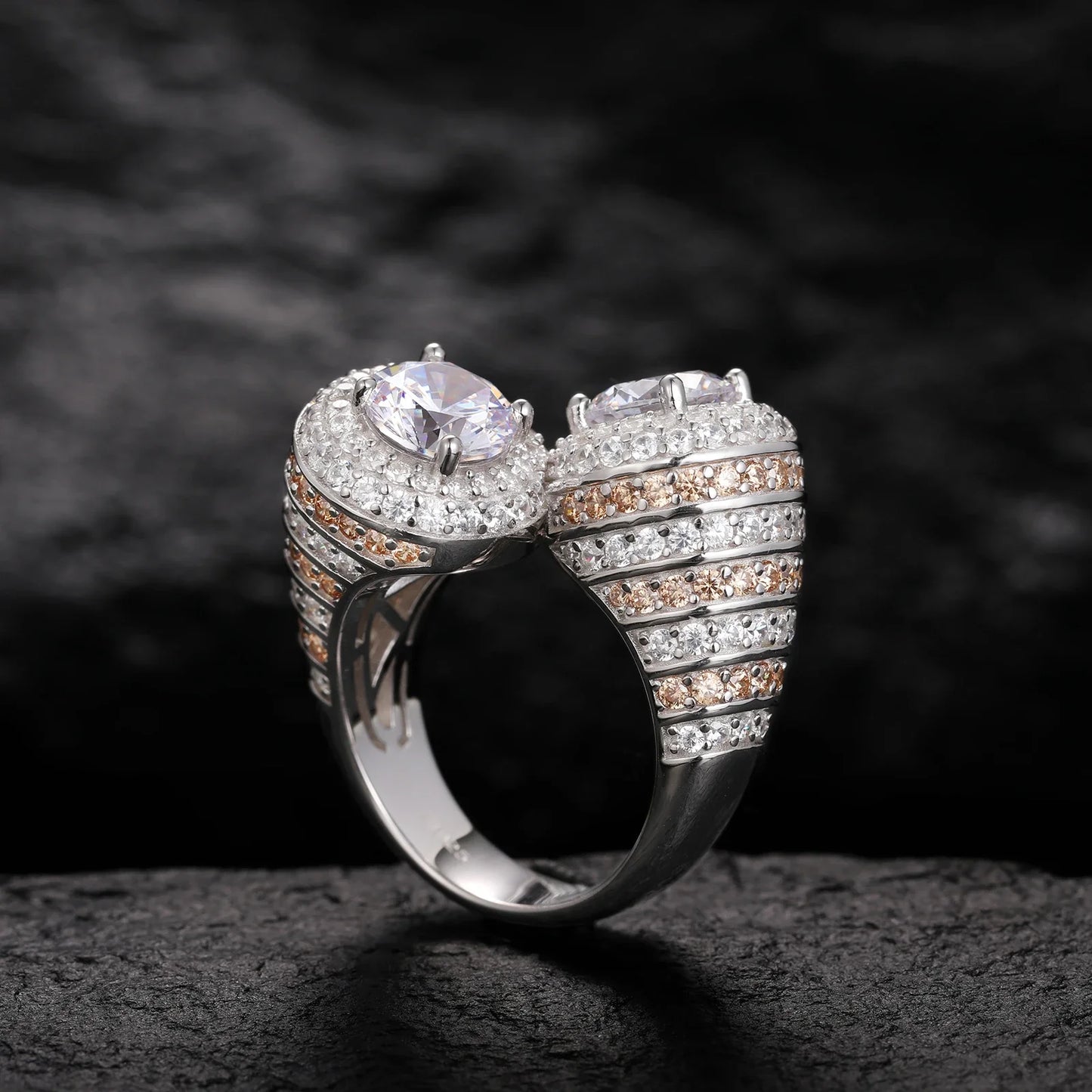 S925 Moissanite Double Halo Moissanite Bypass Ring