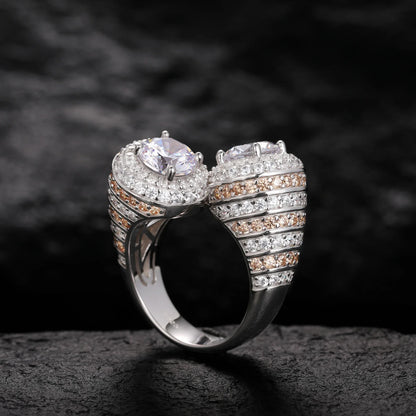 S925 Moissanite Double Halo Moissanite Bypass Ring