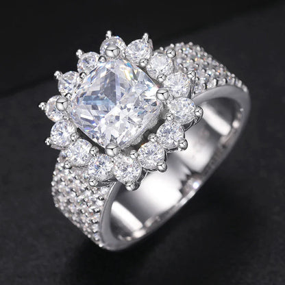 S925 Moissanite Square Cut Halo Diamond Ring