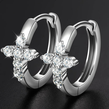 2mm Silver Moissanite Cross Earrings