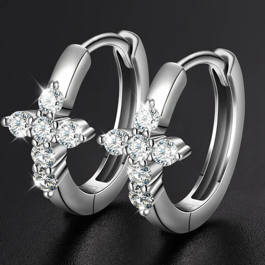 2mm Silver Moissanite Cross Earrings