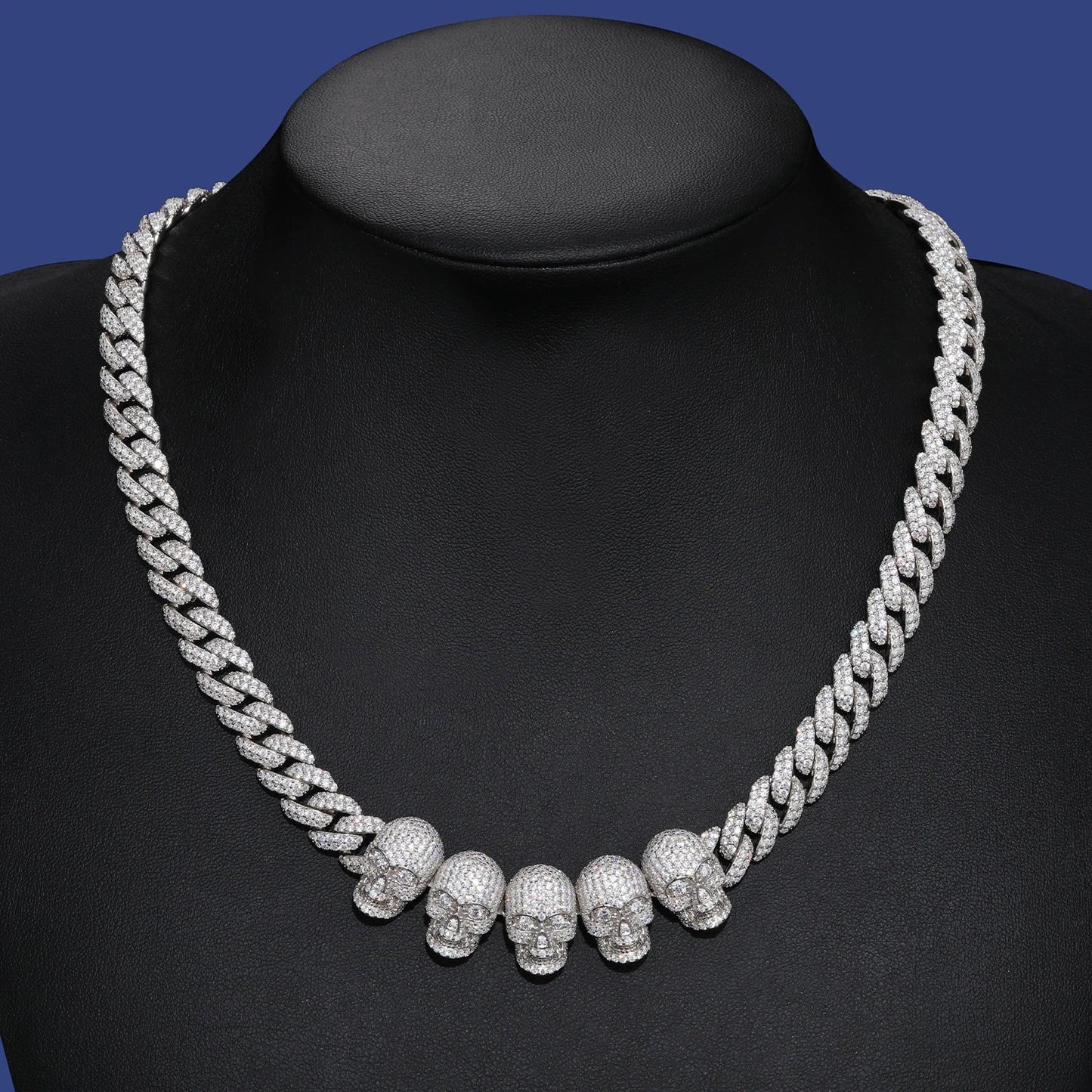S925 VVS1 Moissanite Skull Link Necklace - 10mm