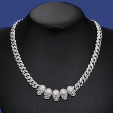 S925 VVS1 Moissanite Skull Link Necklace - 10mm
