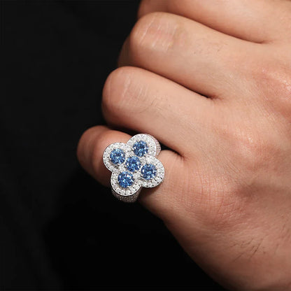 S925 ROUND CUT BLUE TENNIS CROSS GEMSTONE MOISSANITE DIAMOND RING