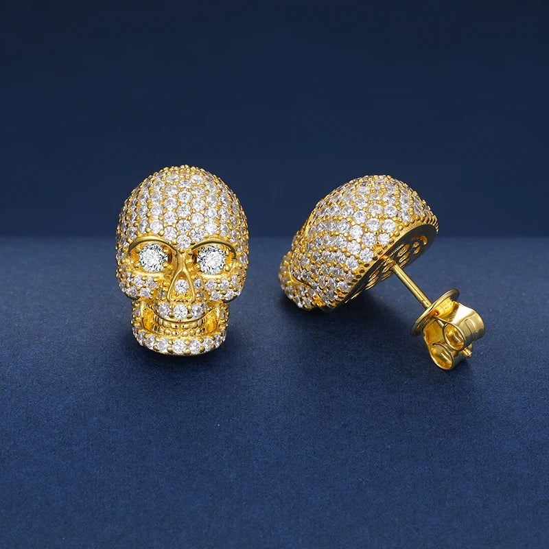 S925 MICRO MOISSANITE SKULL STUD EARRINGS