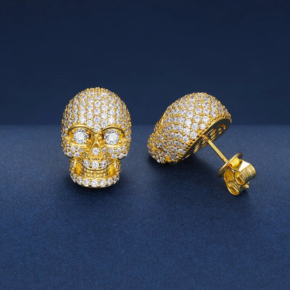 S925 MICRO MOISSANITE SKULL STUD EARRINGS