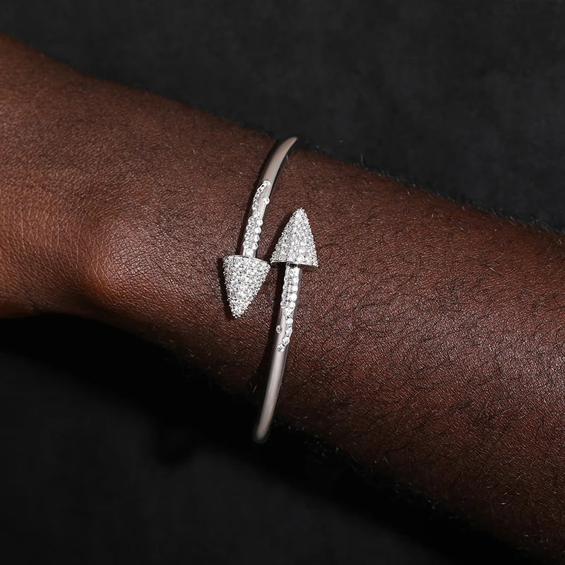 New S925 Moissanite Arrow Men Cuff Bracelet