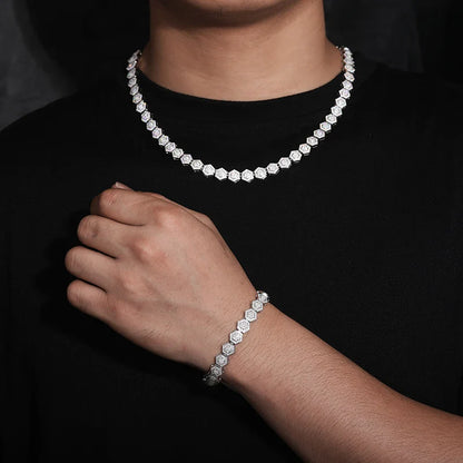 S925 Moissanite Geometric Hexagon Link Chain Bracelet