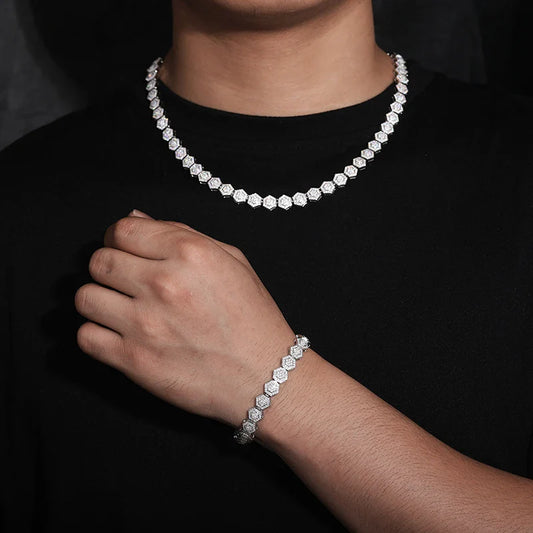 S925 Moissanite Geometric Hexagon Link Chain Bracelet