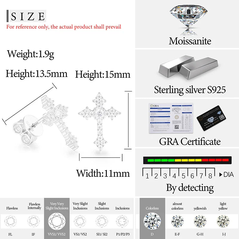 S925 Moissanite Dripping Cross Stud Earrings
