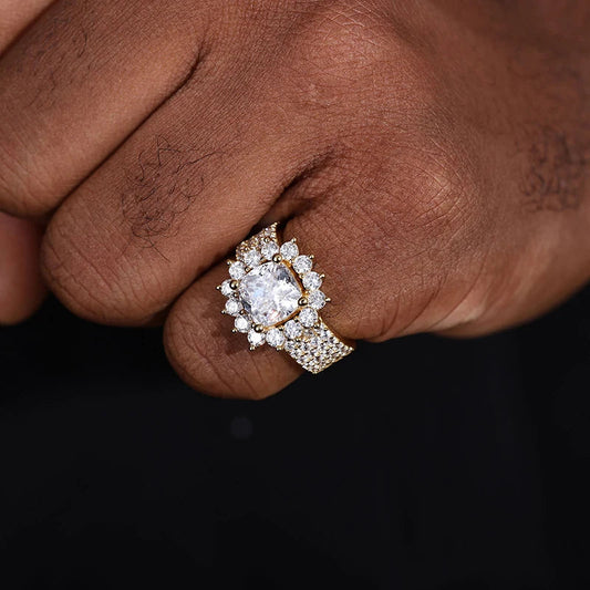 S925 Moissanite Square Cut Halo Diamond Ring
