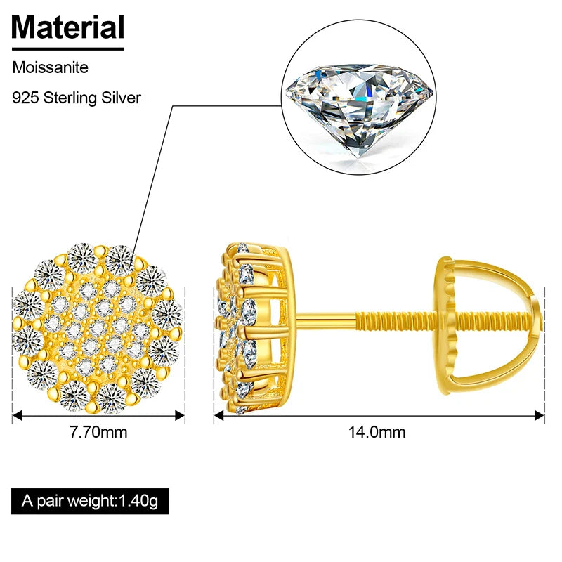 S925 Moissanite Diamond Halo Stud Earrings