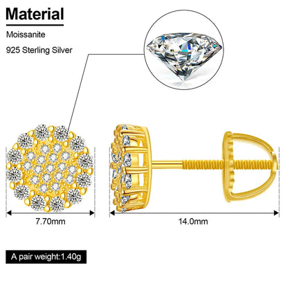 S925 Moissanite Diamond Halo Stud Earrings