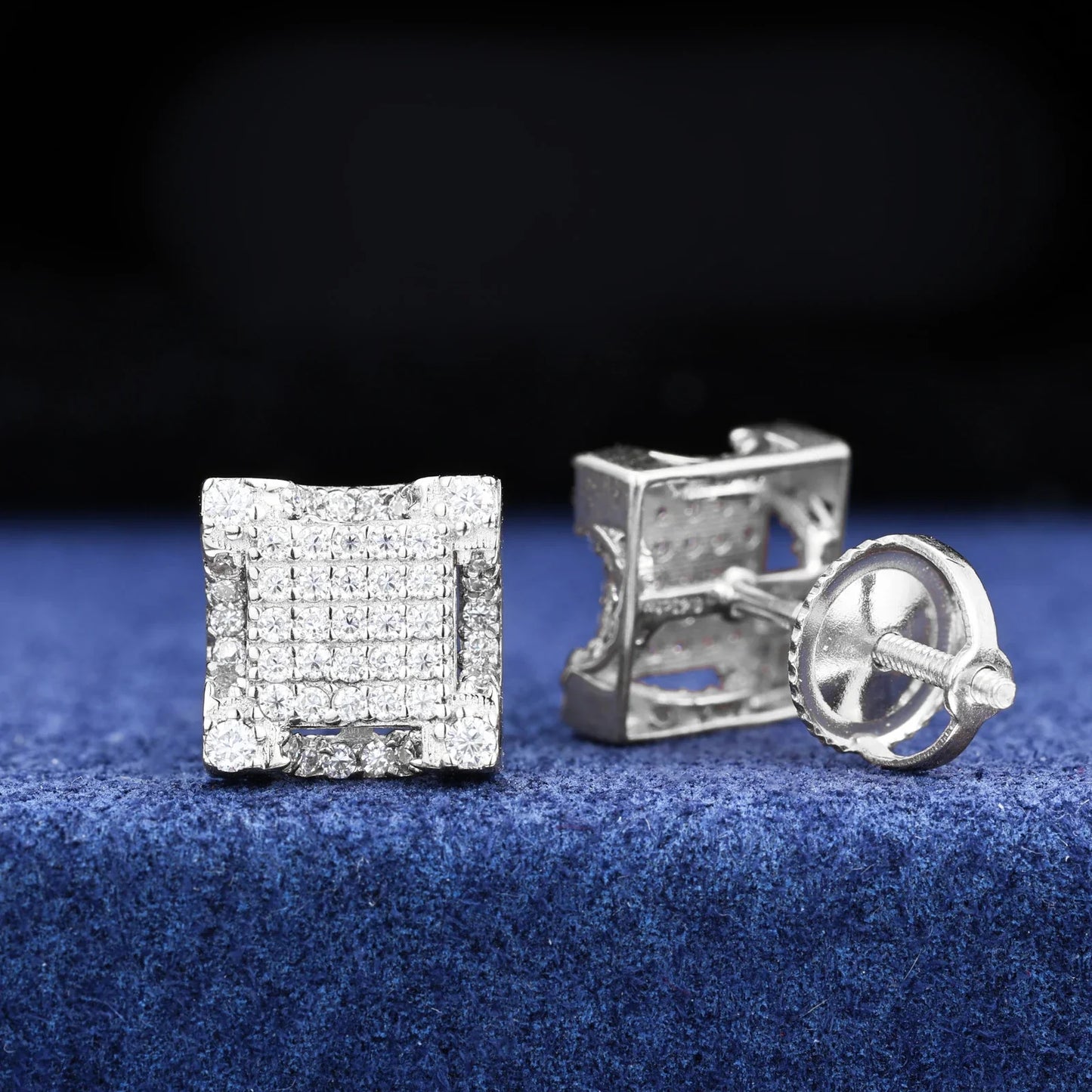 S925 Moissanite Square Paved Diamond Stud Earrings