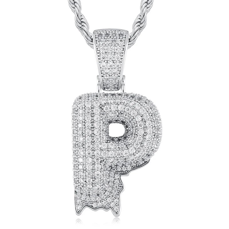 925 Sterling Silver Moissanite Bubbler Micro Paved A-Z Letter Pendant