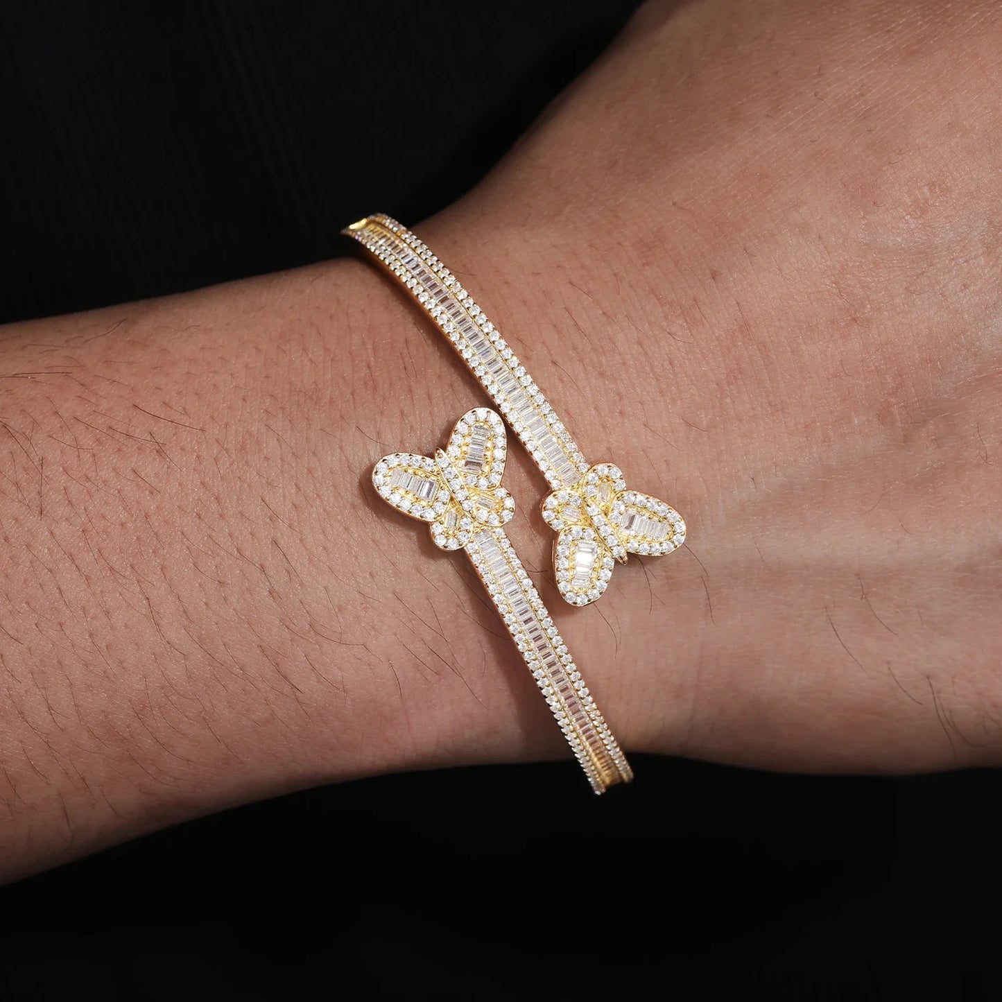 S925 Moissanite Butterfly Baguette Diamond Bangle