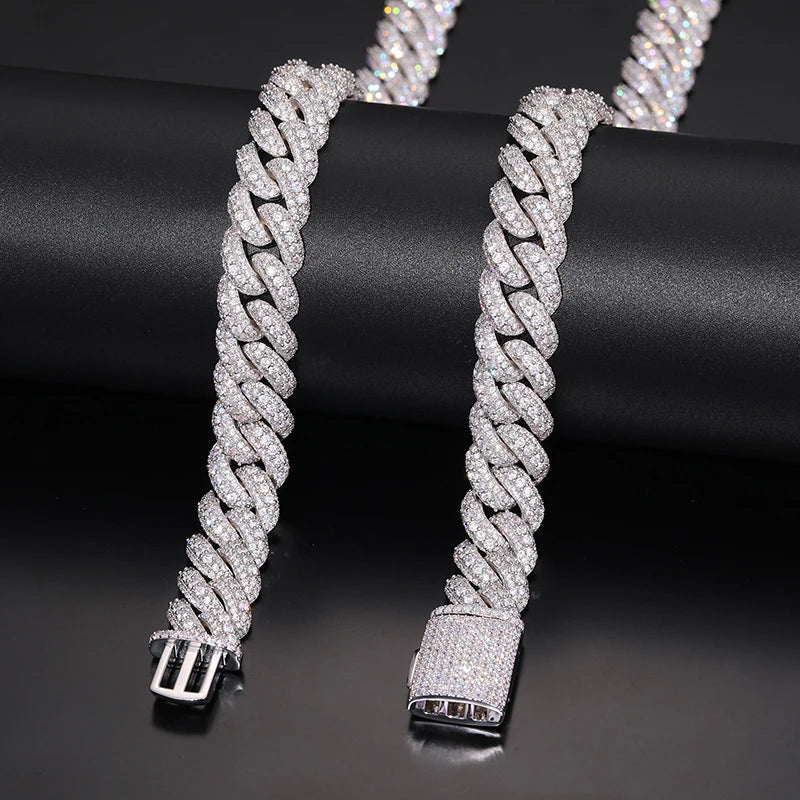 18MM ICED OUT DIAMOND CURVE CUBAN LINK CHAIN NECKLACE - WHITE GOLD