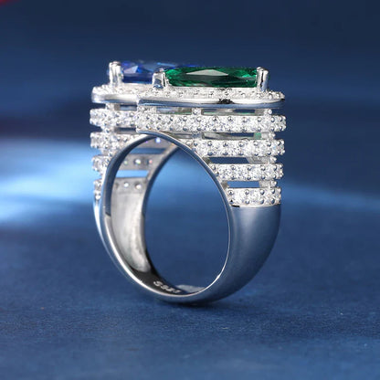 S925 Moissanite Blue & Green Gem Ring