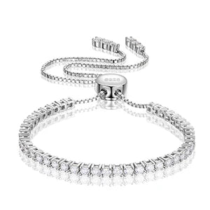 2/3mm S925 Moissanite Adjustable Tennis Bracelet - White Gold