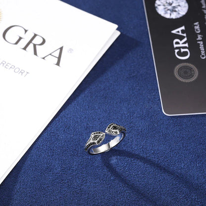 S925 Black Moissanite Dual Shield Ring
