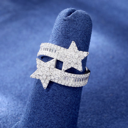 S925 MOISSANITE PAVED STAR BAGUETTE RING