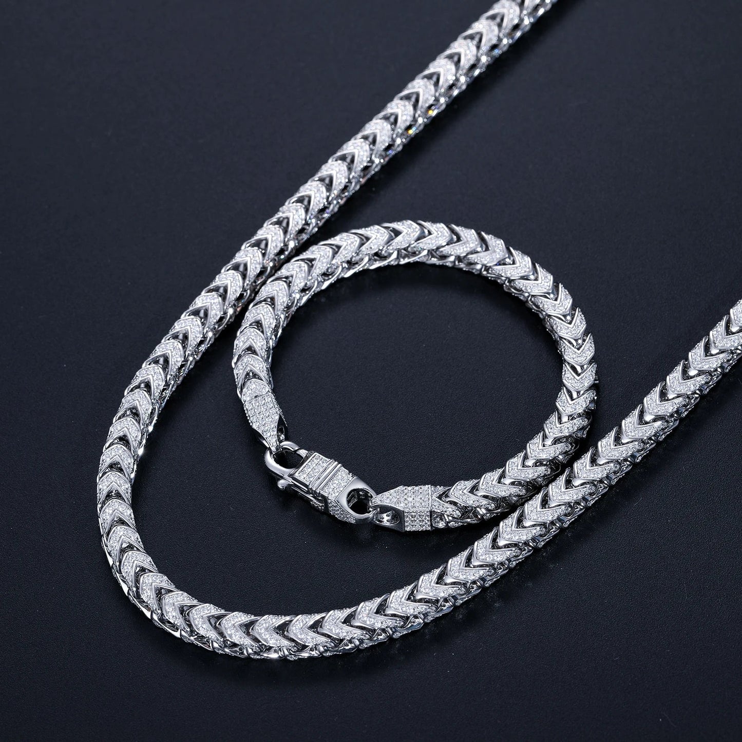 S925 Moissanite Diamond Franco Link Chain Necklace/Bracelet - 6mm
