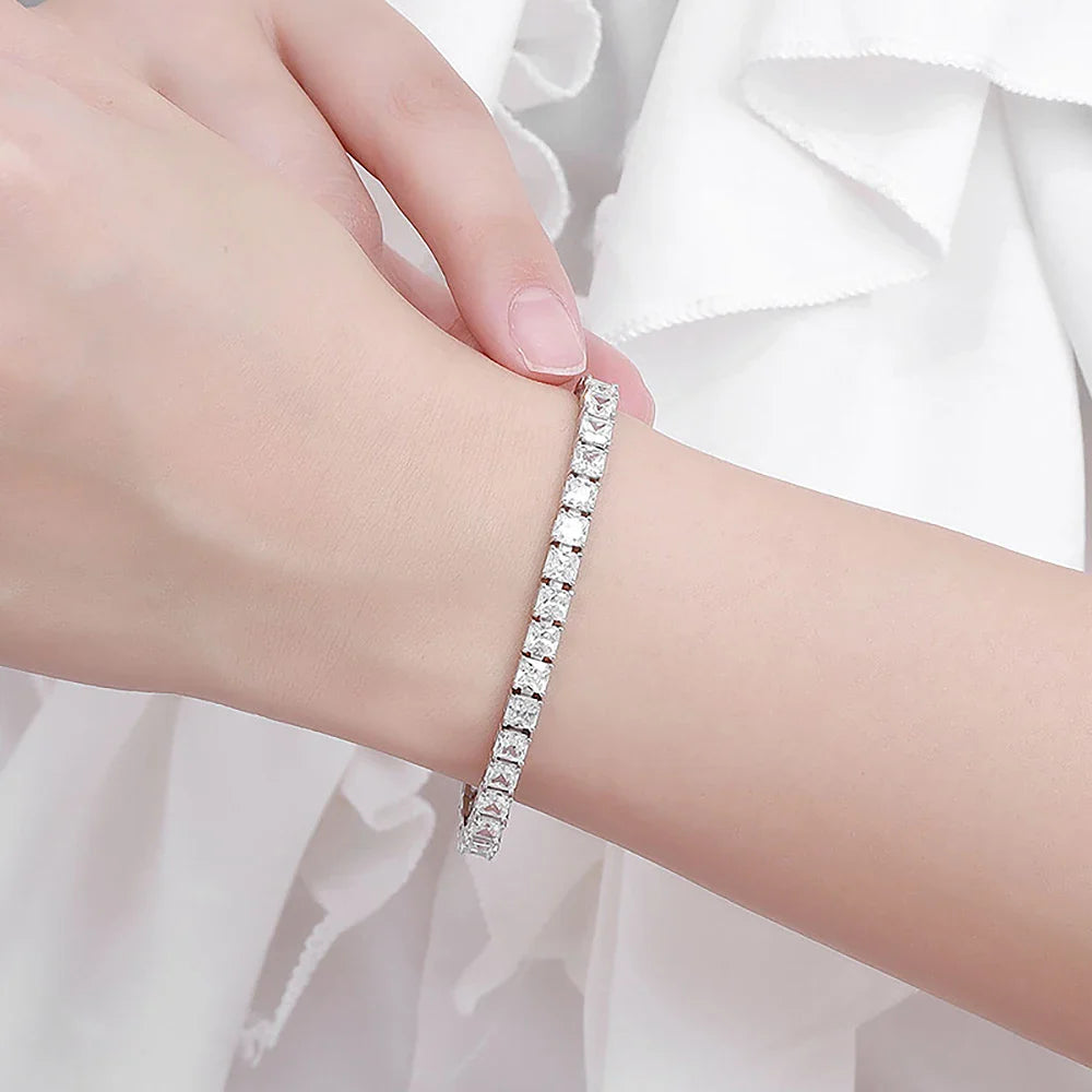 S925 Princess Cut Square Moissanite Diamond Tennis Bracelet