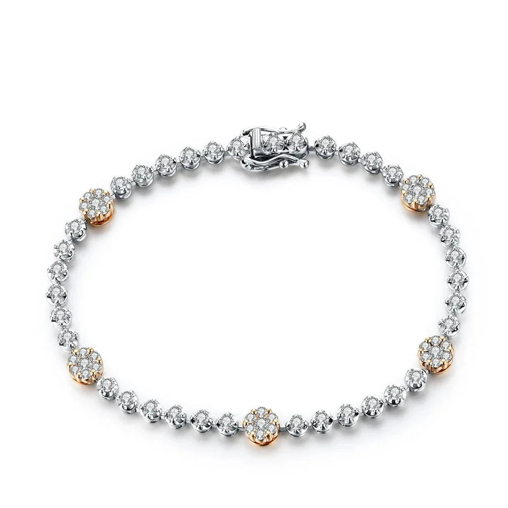 Women's S925 Moissanite Diamond Daisy Flower Stationed Bracelet