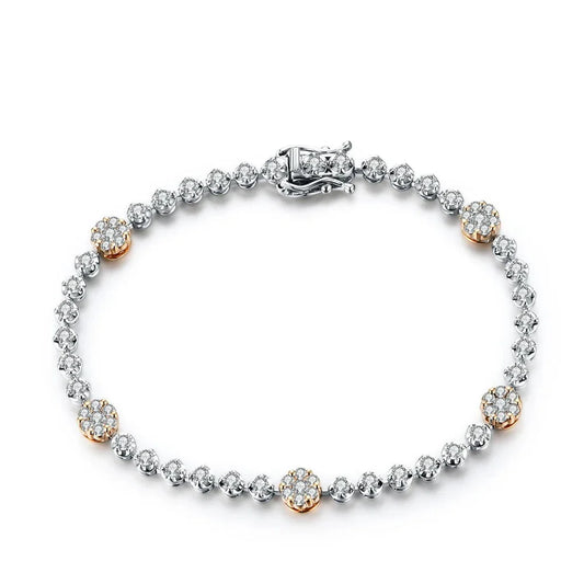 Women's S925 Moissanite Diamond Daisy Flower Stationed Bracelet
