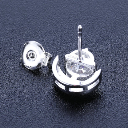 New S925 VVS Black White Moissanite Moon Stud Earrings