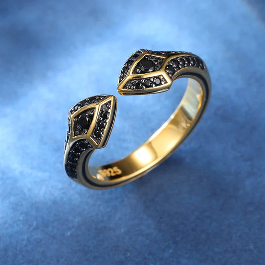 S925 Black Moissanite Dual Shield Ring
