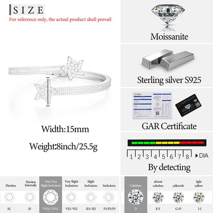 S925 Moissanite Paved Star Baguette Bangle