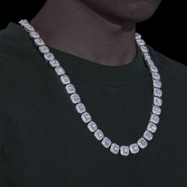 S925 Moissanite White Gold Clustered Tennis Necklace - 10mm