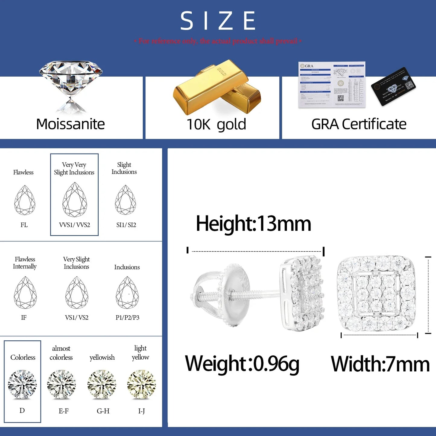 S925 Moissanite Halo Square Stud Earrings