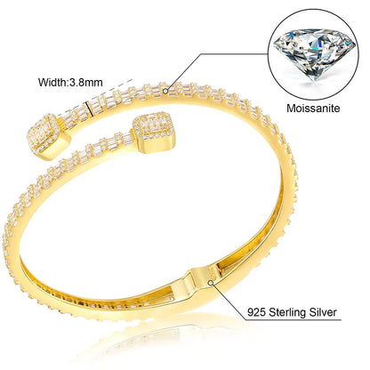 S925 MOISSANITE BAGUETTE DIAMOND BANGLE - 3.8MM