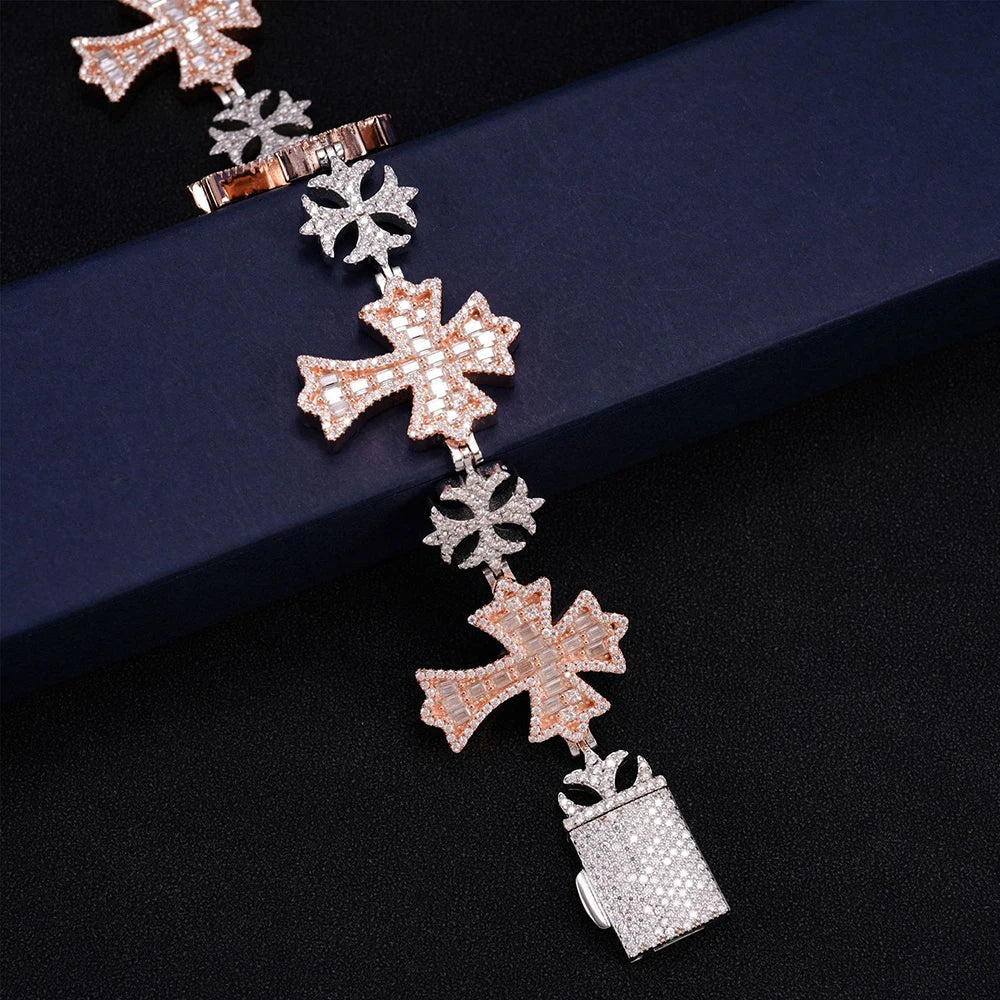 TWO-TONE ROSE GOLD BAGUETTE MOISSANITE MALTESE CROSS BRACELET