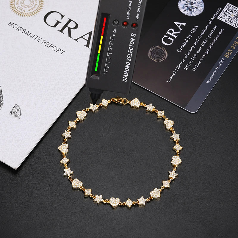 S925 Moissanite Heart-Star Link Diamond Bracelet - 6mm